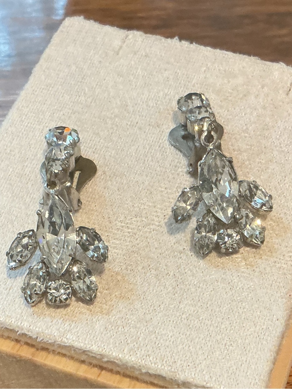 Vintage Austrian Crystal Cluster Clip-On Earrings - Silver Tone